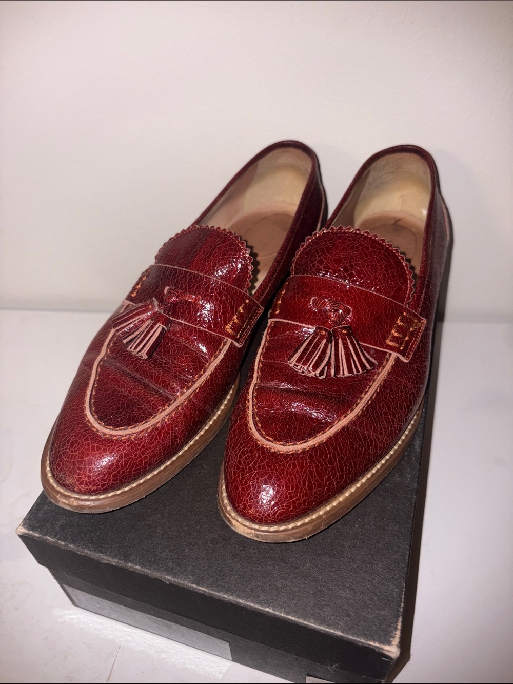 J. Crew Tassel Loafers in Burgundy Leather